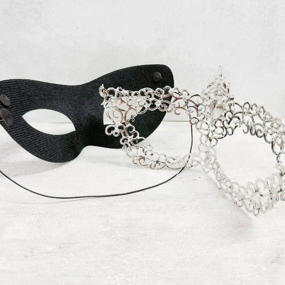 2 in 1 green mask, Masquerade party wedding, silver masquerade mask, Party mask